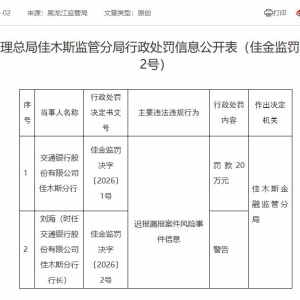 佳木斯重庆两地均被罚 交通银行开年已累计9度收罚单 ...
